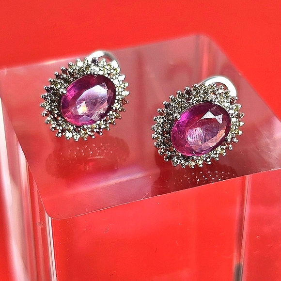 925 Sterling Silver Earrings with Natural Ruby & Sapphires Gemstones - Picture 6 of 14